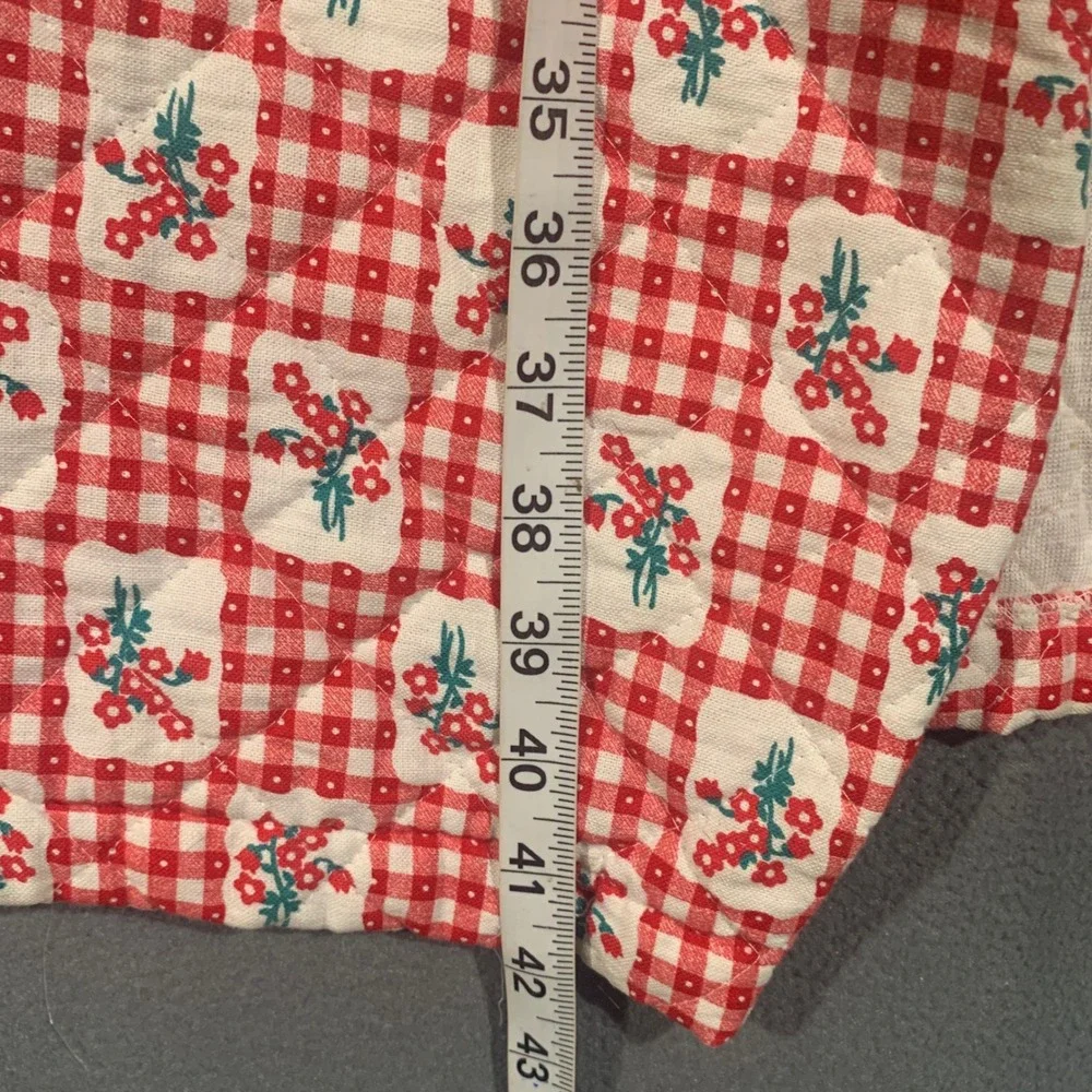 Atkins Quilted Robe Kids Size 10 Red Gingham Floral Vintage Lace Trim Pajamas